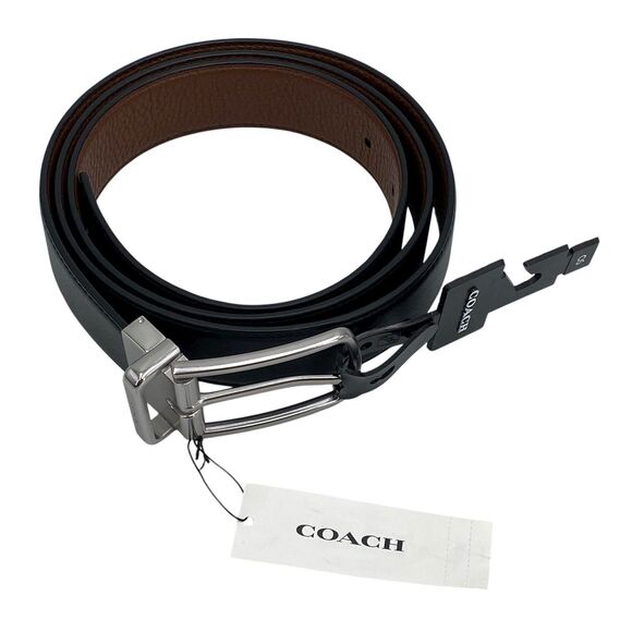 NWT COACH 91311 Harness Buckle Cut to Size Belt, Men’s Size 42 MM Black/Brown - Picture 2 of 16